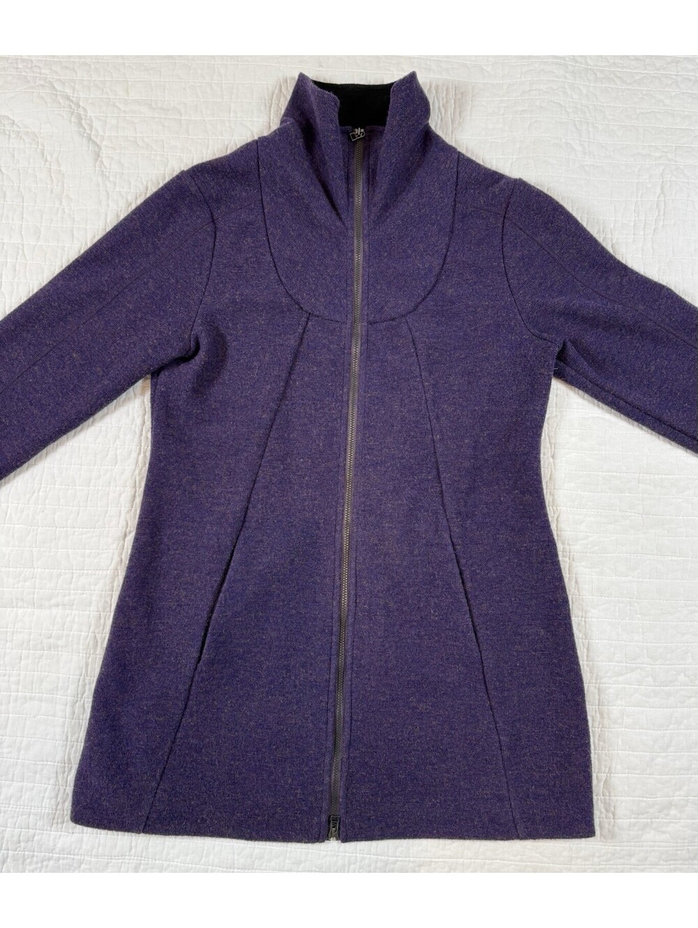 Vintage Ibex Womens M Merino Wool Long Jacket Tunic Sweater Purple Full Zip